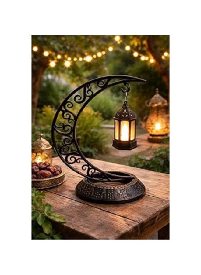 Moon Lantern - Elegant Ramadan crescent lantern with sturdy metal construction, Arabic motifs, warm glowing light, random color choice, perfect for a cozy, spiritual home atmosphere. - Image 2